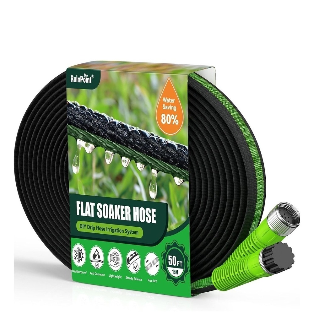 New Flat Soaker Hose 50FT for Garden Beds and Lawns, Drip Hose